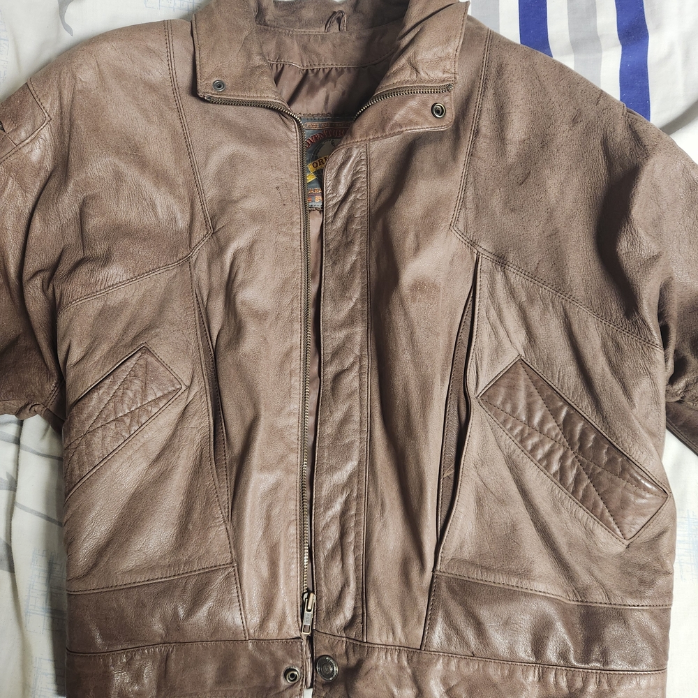 ​Vintage 90s Adventure Bound Brown Leather Bomber Jacket Oversized Medium